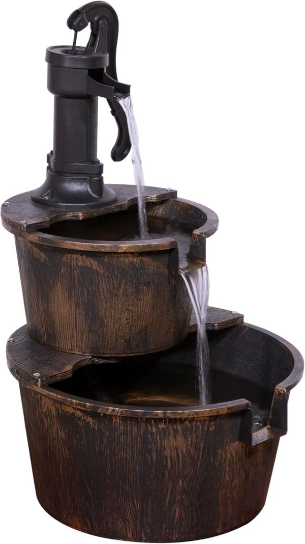 Alpine Corporation - Outdoor Rustic 2-Tiered Barrel and Pump Water Fountain – Bronze Finish, Relaxing Water Flow, Ideal for Garden, Patio, & Yard Décor, 27"H - Image 18
