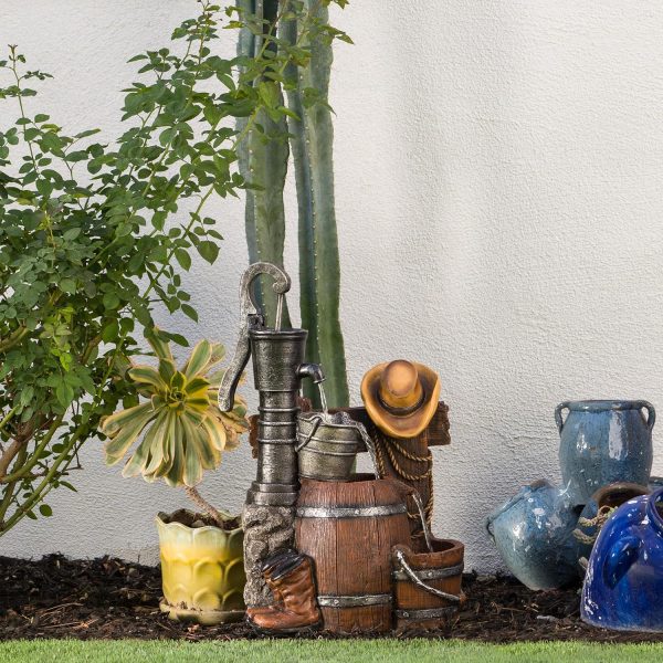 Alpine Corporation - Outdoor Rustic 2-Tiered Barrel and Pump Water Fountain – Bronze Finish, Relaxing Water Flow, Ideal for Garden, Patio, & Yard Décor, 27"H - Image 22
