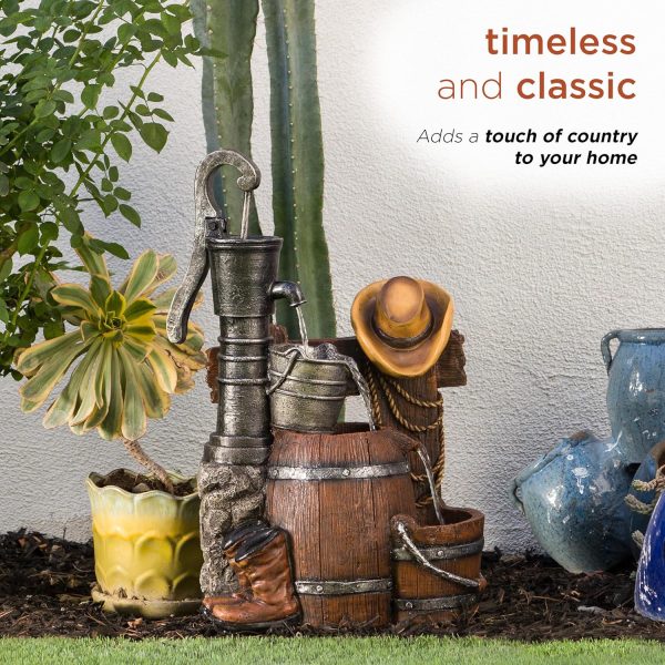Alpine Corporation - Outdoor Rustic 2-Tiered Barrel and Pump Water Fountain – Bronze Finish, Relaxing Water Flow, Ideal for Garden, Patio, & Yard Décor, 27"H - Image 23