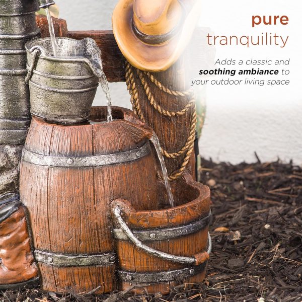 Alpine Corporation - Outdoor Rustic 2-Tiered Barrel and Pump Water Fountain – Bronze Finish, Relaxing Water Flow, Ideal for Garden, Patio, & Yard Décor, 27"H - Image 25