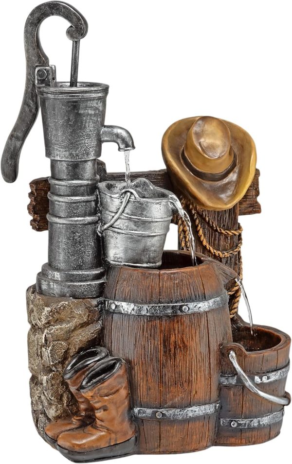 Alpine Corporation - Outdoor Rustic 2-Tiered Barrel and Pump Water Fountain – Bronze Finish, Relaxing Water Flow, Ideal for Garden, Patio, & Yard Décor, 27"H - Image 27
