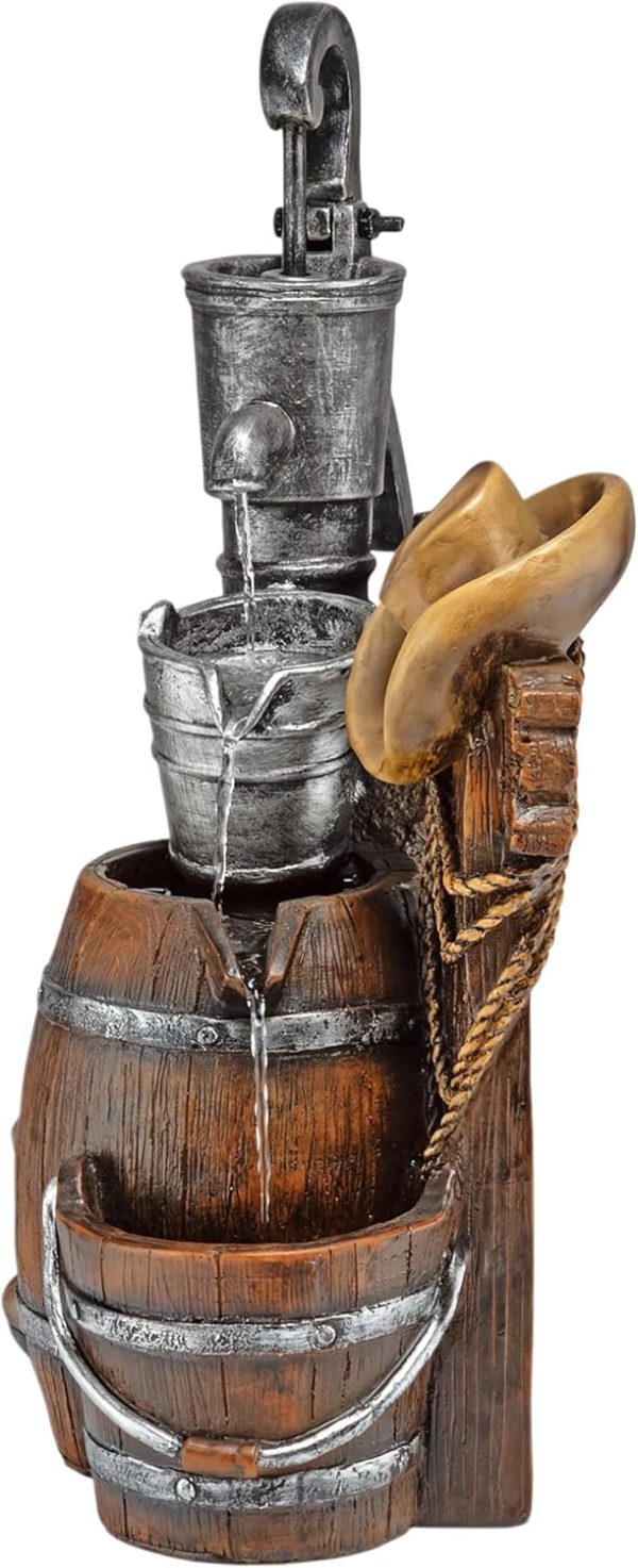 Alpine Corporation - Outdoor Rustic 2-Tiered Barrel and Pump Water Fountain – Bronze Finish, Relaxing Water Flow, Ideal for Garden, Patio, & Yard Décor, 27"H - Image 29