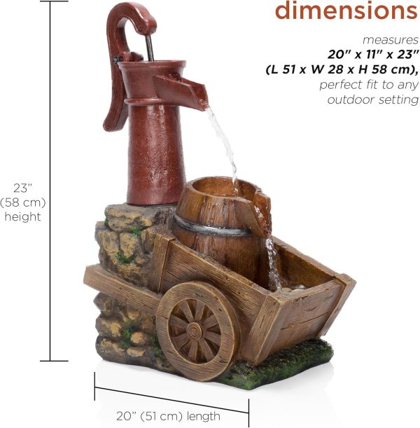 Alpine Corporation - Outdoor Rustic 2-Tiered Barrel and Pump Water Fountain – Bronze Finish, Relaxing Water Flow, Ideal for Garden, Patio, & Yard Décor, 27"H - Image 33