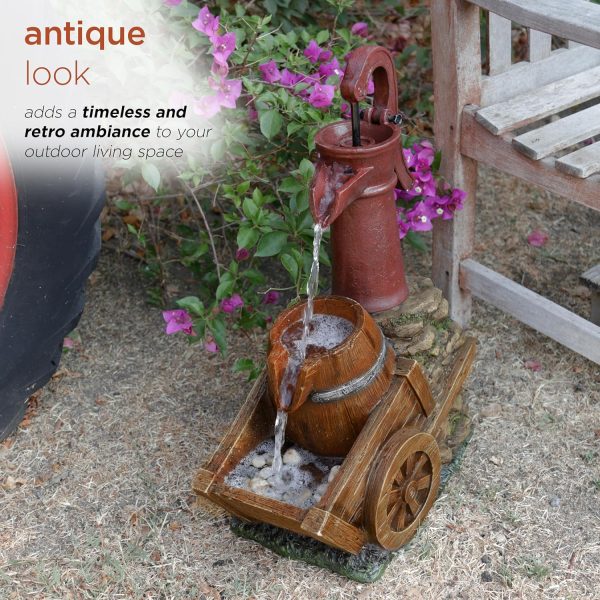 Alpine Corporation - Outdoor Rustic 2-Tiered Barrel and Pump Water Fountain – Bronze Finish, Relaxing Water Flow, Ideal for Garden, Patio, & Yard Décor, 27"H - Image 35