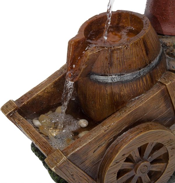 Alpine Corporation - Outdoor Rustic 2-Tiered Barrel and Pump Water Fountain – Bronze Finish, Relaxing Water Flow, Ideal for Garden, Patio, & Yard Décor, 27"H - Image 40