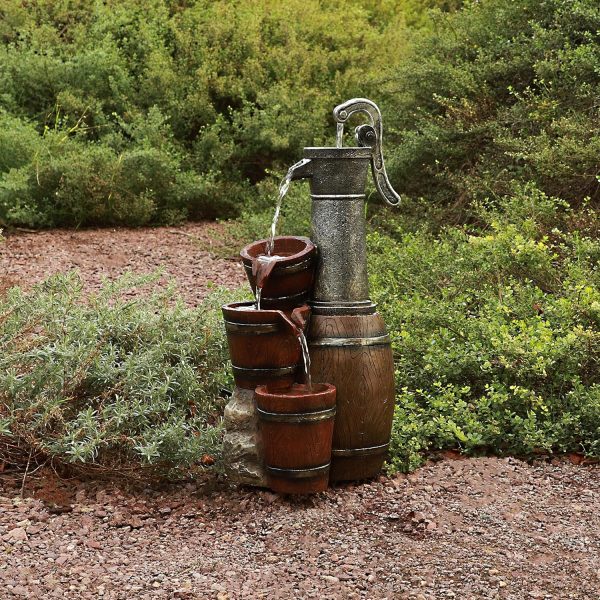 Alpine Corporation - Outdoor Rustic 2-Tiered Barrel and Pump Water Fountain – Bronze Finish, Relaxing Water Flow, Ideal for Garden, Patio, & Yard Décor, 27"H - Image 43