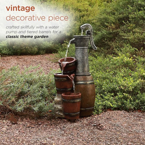 Alpine Corporation - Outdoor Rustic 2-Tiered Barrel and Pump Water Fountain – Bronze Finish, Relaxing Water Flow, Ideal for Garden, Patio, & Yard Décor, 27"H - Image 44