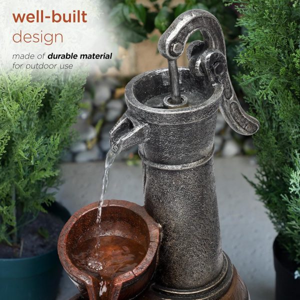 Alpine Corporation - Outdoor Rustic 2-Tiered Barrel and Pump Water Fountain – Bronze Finish, Relaxing Water Flow, Ideal for Garden, Patio, & Yard Décor, 27"H - Image 46
