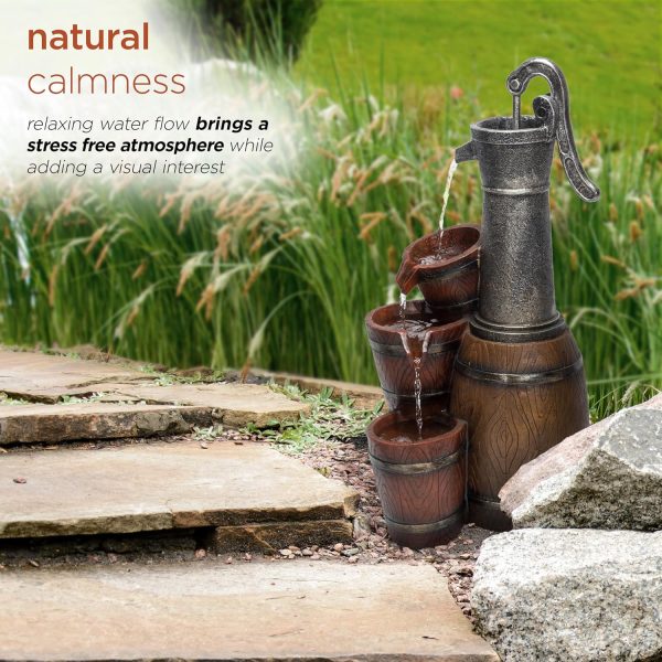 Alpine Corporation - Outdoor Rustic 2-Tiered Barrel and Pump Water Fountain – Bronze Finish, Relaxing Water Flow, Ideal for Garden, Patio, & Yard Décor, 27"H - Image 47