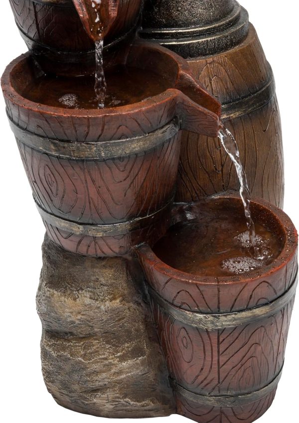 Alpine Corporation - Outdoor Rustic 2-Tiered Barrel and Pump Water Fountain – Bronze Finish, Relaxing Water Flow, Ideal for Garden, Patio, & Yard Décor, 27"H - Image 49