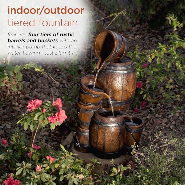 Alpine Corporation - Outdoor Rustic 2-Tiered Barrel and Pump Water Fountain – Bronze Finish, Relaxing Water Flow, Ideal for Garden, Patio, & Yard Décor, 27"H - Image 55