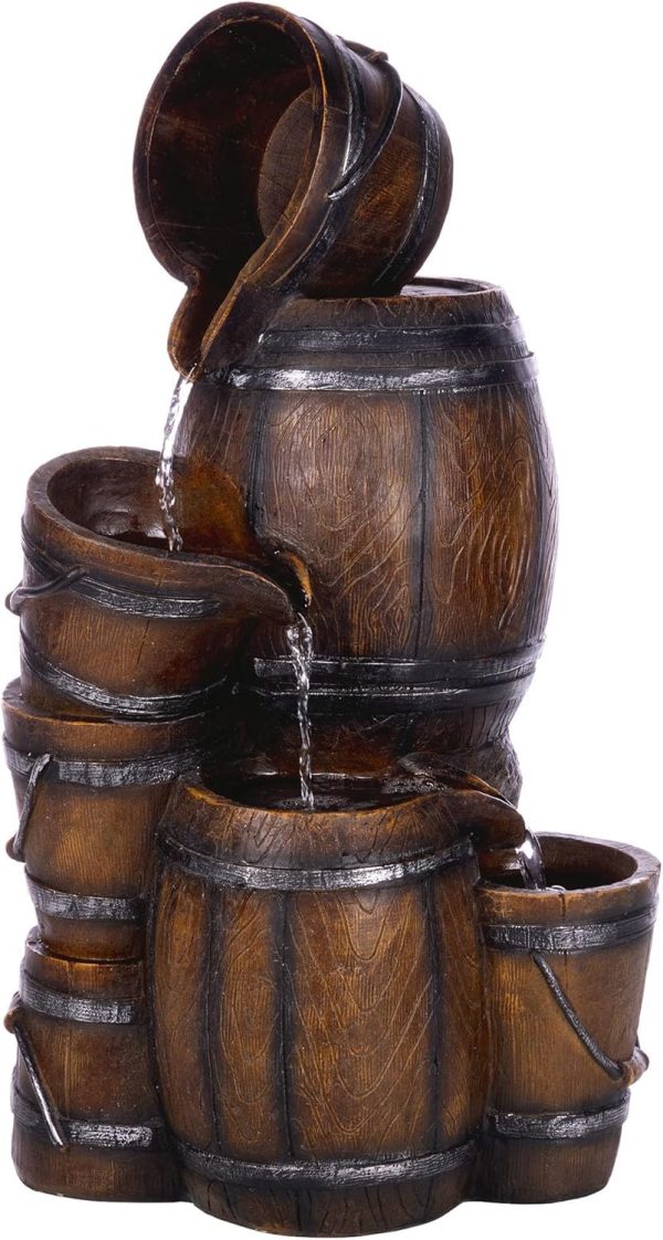 Alpine Corporation - Outdoor Rustic 2-Tiered Barrel and Pump Water Fountain – Bronze Finish, Relaxing Water Flow, Ideal for Garden, Patio, & Yard Décor, 27"H - Image 59