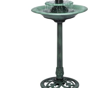 Alpine Corporation TEC106 Outdoor 3 Tiered Pedestal Water Fountain and Birdbath for Garden, Patio, Yard, and Deck, 35" Tall, Green