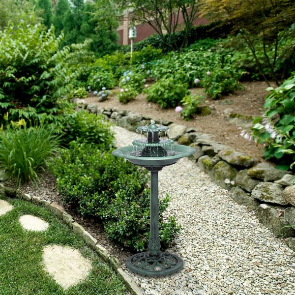 Alpine Corporation TEC106 Outdoor 3 Tiered Pedestal Water Fountain and Birdbath for Garden, Patio, Yard, and Deck, 35" Tall, Green - Image 2