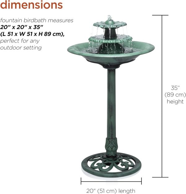 Alpine Corporation TEC106 Outdoor 3 Tiered Pedestal Water Fountain and Birdbath for Garden, Patio, Yard, and Deck, 35" Tall, Green - Image 3