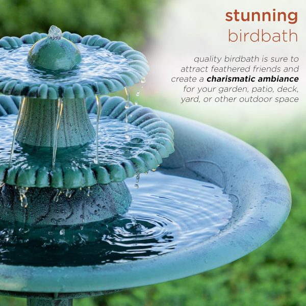 Alpine Corporation TEC106 Outdoor 3 Tiered Pedestal Water Fountain and Birdbath for Garden, Patio, Yard, and Deck, 35" Tall, Green - Image 4