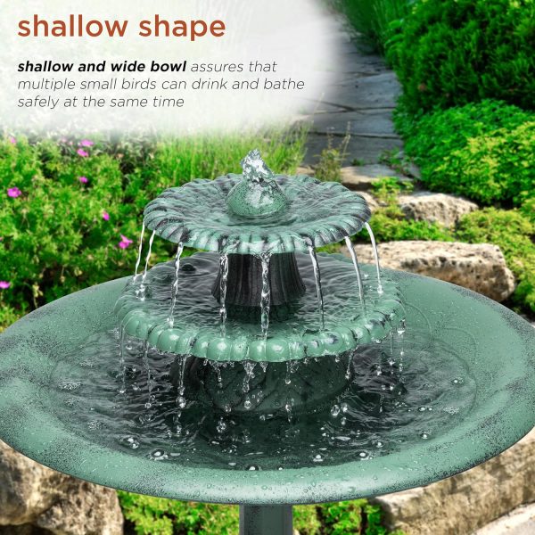Alpine Corporation TEC106 Outdoor 3 Tiered Pedestal Water Fountain and Birdbath for Garden, Patio, Yard, and Deck, 35" Tall, Green - Image 5