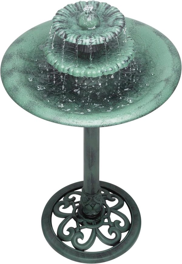 Alpine Corporation TEC106 Outdoor 3 Tiered Pedestal Water Fountain and Birdbath for Garden, Patio, Yard, and Deck, 35" Tall, Green - Image 9